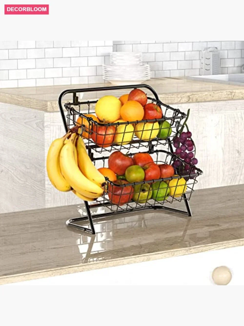2-Tier Rigid Wire Market Basket Stand Countertop Organizer Food Kitchen Storage